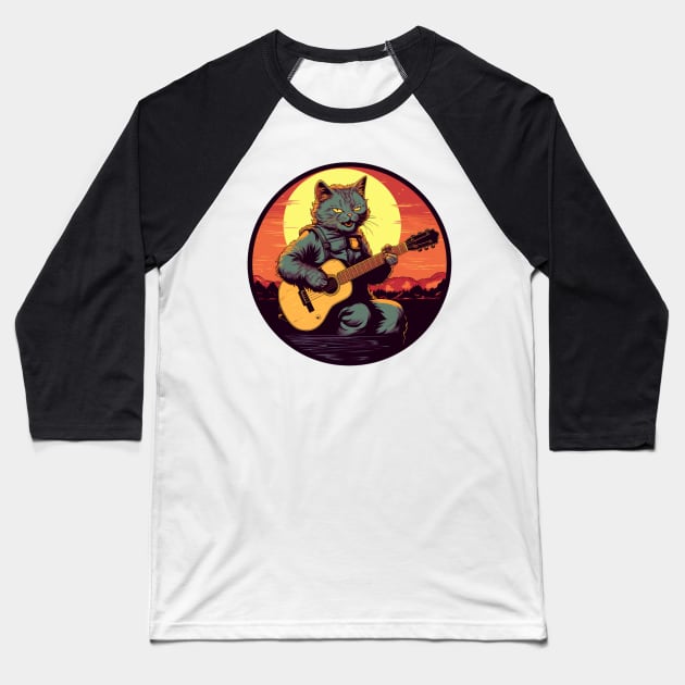 Cat Playing Guitar Funny Cat With Guitar Cute Cat Guitar Baseball T-Shirt by OscarVanHendrix